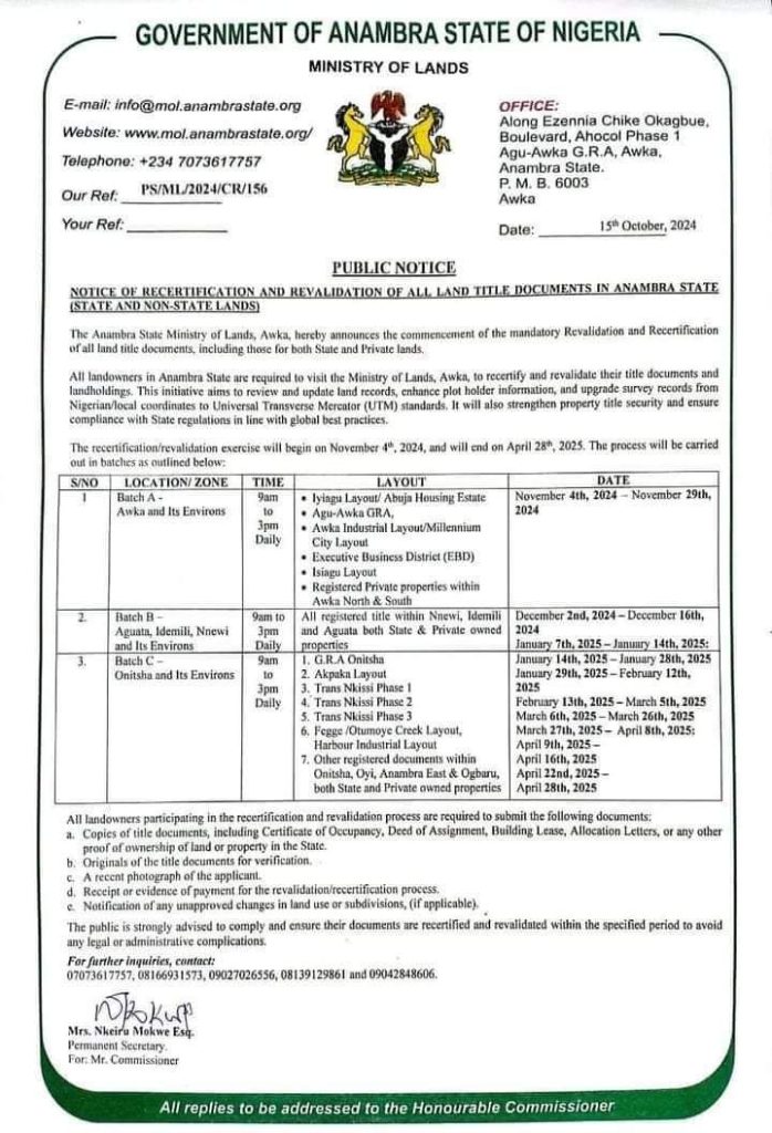 Anambra state land title rectification Anambra State Land Title rectification